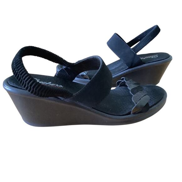 SKECHERS BLACK MEMORY FOAM SLINGBACK WEDGE SANDALS 11 NWOB - Picture 3 of 9